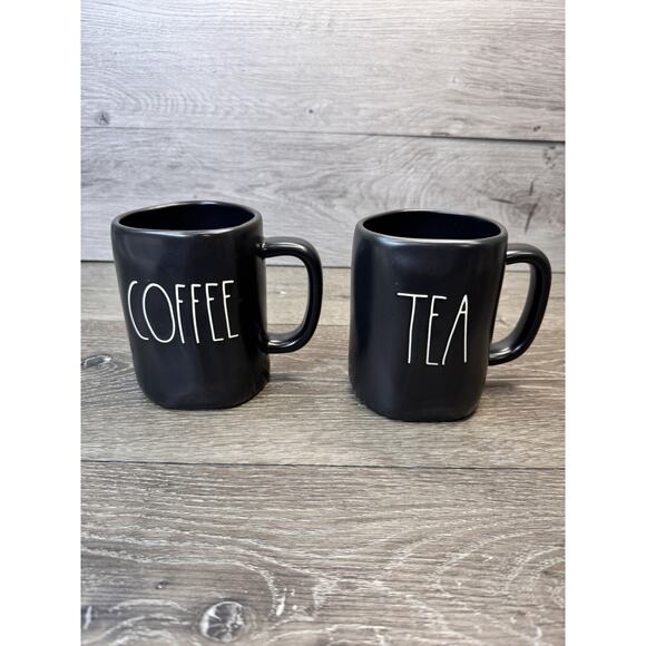 Rae Dunn Set of 2 Coffee and Tea Black Mug Set - Picture 2 of 9